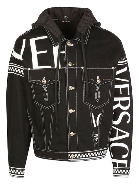 versace long jacket|versace black denim jacket.